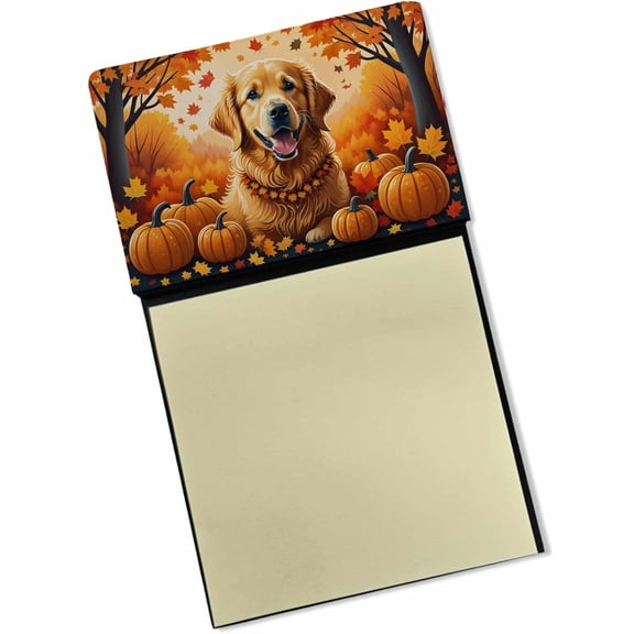 BDKWID-Golden Retriever Fall Sticky Note Holder Refillable Dispenser Self-Sticky Note Pads, Memo Pads Blank Desk Accessories