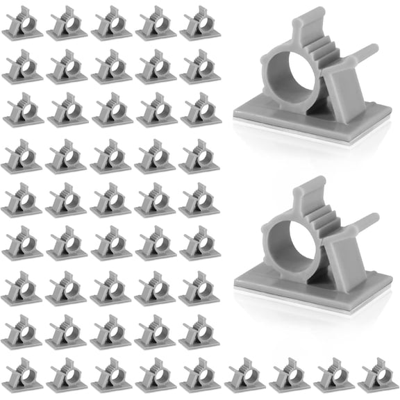 BDKWID-Grey Cable Clips, 50 Pack Self Adhesive Cord Holders, Reusable Cords Wrap Adjustable Hook Wire Management Ideal Gift for Organizing Cable Wires-Home, Car, Office, Desk, Wall, Nightstand