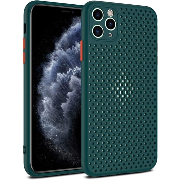 BDKWID-Heat Dissipation Phone Case, New Breathable Hollow Cellular Hole Heat Dissipation Case Full Back Camera Lens Protection Ultra Slim TPU Case Cover (Dark Green, Compatible with iPhone 12)