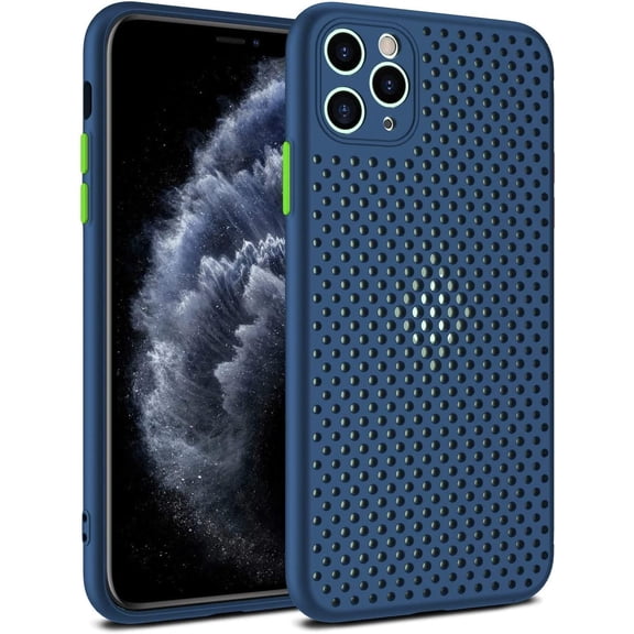 BDKWID-Heat Dissipation Phone Case, New Breathable Hollow Cellular Hole Heat Dissipation Case Full Back Camera Lens Protection Ultra Slim TPU Case Cover (Blue, Compatible with iPhone 12 Pro Max)