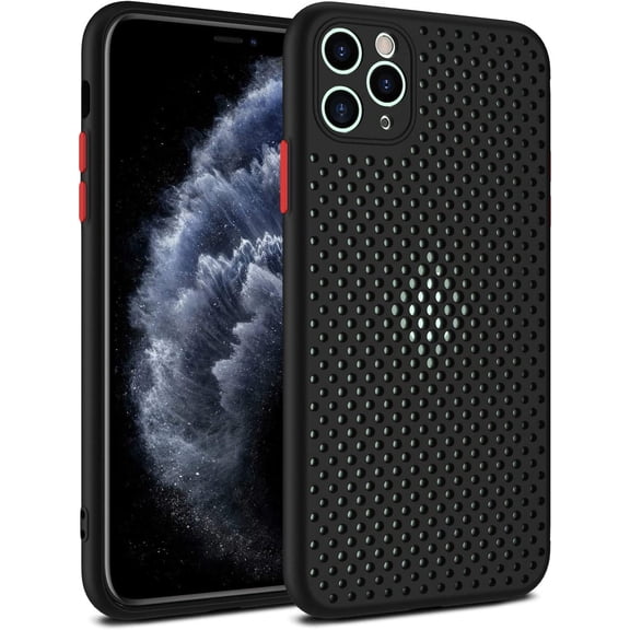 BDKWID-Heat Dissipation Phone Case for iPhone 13, Breathable Hollow Cellular Hole Ultra Slim Cooling TPU Cover with Full Back Camera Lens Protection (Black, for iPhone 13)