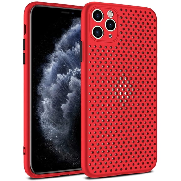 BDKWID-Heat Dissipation Phone Case for iPhone 13, Breathable Hollow Cellular Hole Ultra Slim Cooling TPU Cover with Full Back Camera Lens Protection (Red, for iPhone 13)