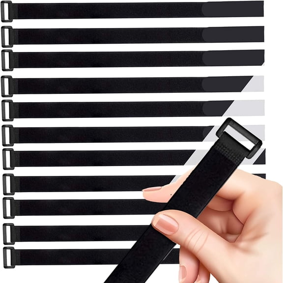 BDKWID-Heavy-Duty Adjustable Nylon Cinch Straps | 12-Pack Durable Hook-and-Loop Fastening Cable Ties | Reusable Multi-Purpose Cord Bundlers | Black 12-Inch Wire, Hose, Tool, Rope Organizer