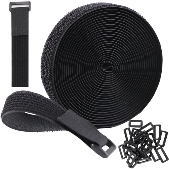 BDKWID-Hook and Loop Cable Straps 1" x 16.5 Ft with 24 Buckles Adjustable Fastening Reusable Nylon Securing Cord Cinch Strap Ties Free Cut for Cable Management RV Workshop DIY (Black)