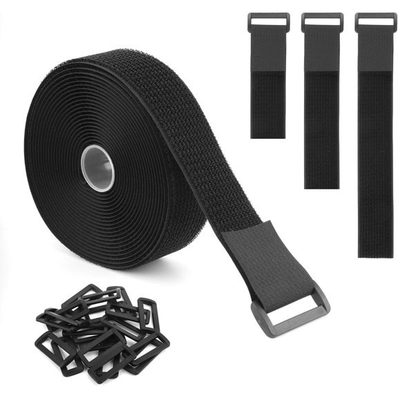 BDKWID-Hook and Loop Strap with 20 Buckles, Cinch Straps 1.5 Inch Wide Adjustable Nylon Fastening Cable Straps Reusable Magic Adhesive Securing Cable Ties Free Cutting for Organizer or Storage