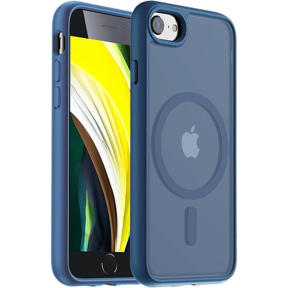 BDKWID-Hualele Magnetic for iPhone SE Case 2022/3rd/2020/2nd gen,iPhone 8/7 Case,Compatible with MagSafe, Military Grade Dropproof Translucent Matte Hard Back Soft Edge Slim Protective Case,Sapphire