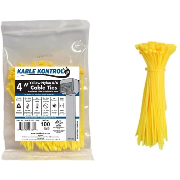 BDKWID-Kable Kontrol Yellow Zip Ties 4 Inch 100 Pcs, 18 Lbs Tensile Strength, Self-locking Nylon Colored Cable Ties Wire Wraps for Indoor or Outdoor Use