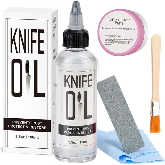 BDKWID-Knife Blade Oil & Honing Oil - Knife Maintenance Oil Prevent Rust - Rust Remover Knives Oil Protects Carbon Steel Knives & Sharpening Stone - Protection  Lubricant Knife Care Cleaning Set (5P