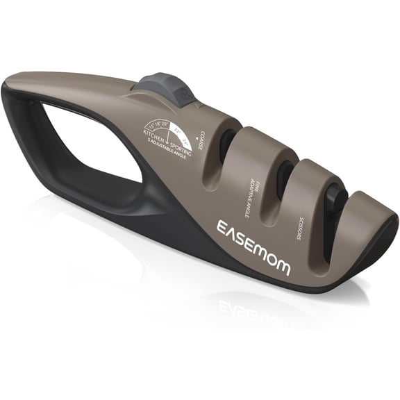 BDKWID-Knife Sharpeners for Kitchen, 5 Adjustable Sharpening Angle - Handheld Pocket Knives Sharpener, Ergonomic Design, with Coarse & Fine for Scissors, Professional Chef's Knives (Dark brown)