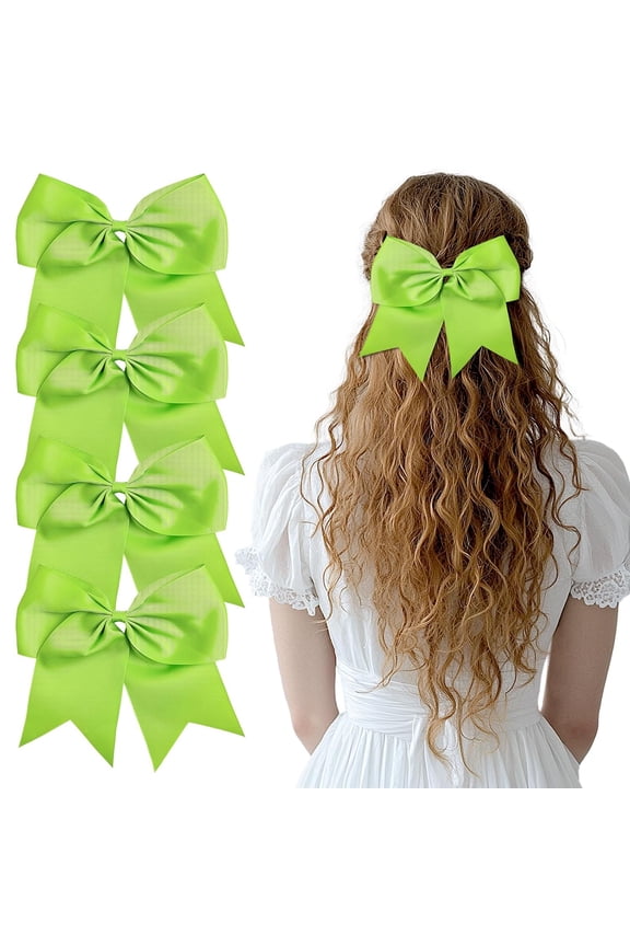 -Large Green Hair Bows, 4-Pack Grosgrain Ribbon Cheer Bows, Classic Style Hair Accessories