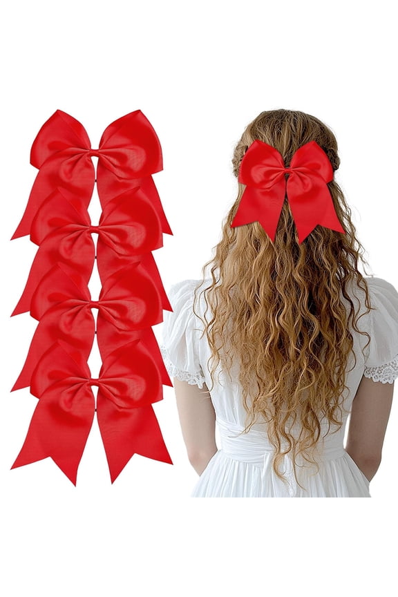 -Large Red Hair Bows, 4-Pack Grosgrain Ribbon Cheer Bows, Classic Style Hair Accessories