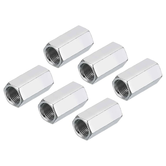 BDKWID-M10 x 1 Pitch Carbon Steel Hex Coupling Nuts, 6Pcs 25mm/ 1" Length Fully Threaded Rod Coupling Nut Stud Fine Thread Pipe Connector Fasteners, Silver