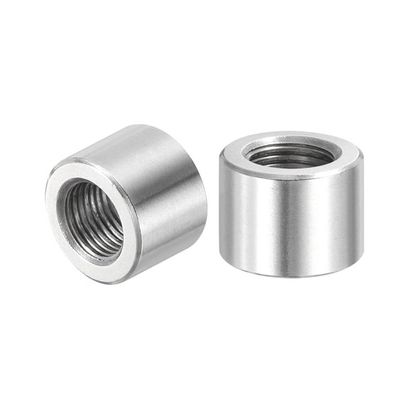BDKWID-M10x1mm Pitch 304 Stainless Steel Round Coupling Nuts, 2 Pcs 12mm / 0.47" Length Metric Fine Thread Connector Sleeve Rod Bar Stud Fully Threaded Nut Fasteners, Silver Tone