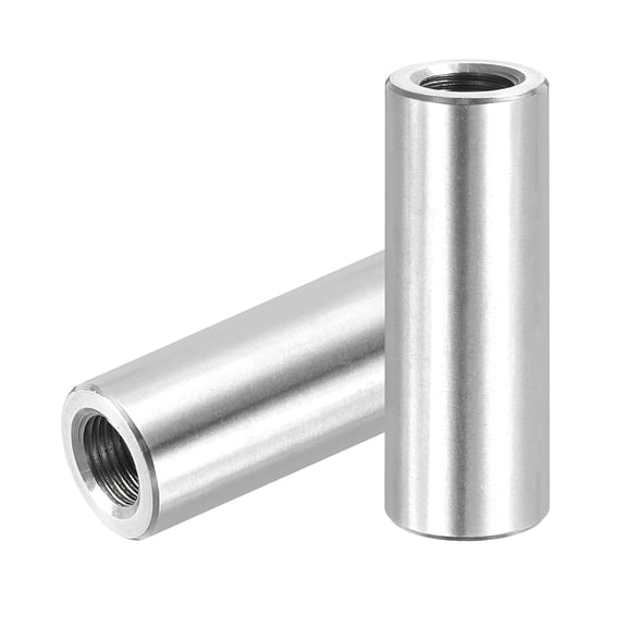 BDKWID-M10x1mm Pitch 304 Stainless Steel Round Coupling Nuts, 2 Pcs 45mm / 1.77" Length Metric Fine Thread Connector Sleeve Rod Bar Stud Fully Threaded Nut Fasteners, Silver Tone