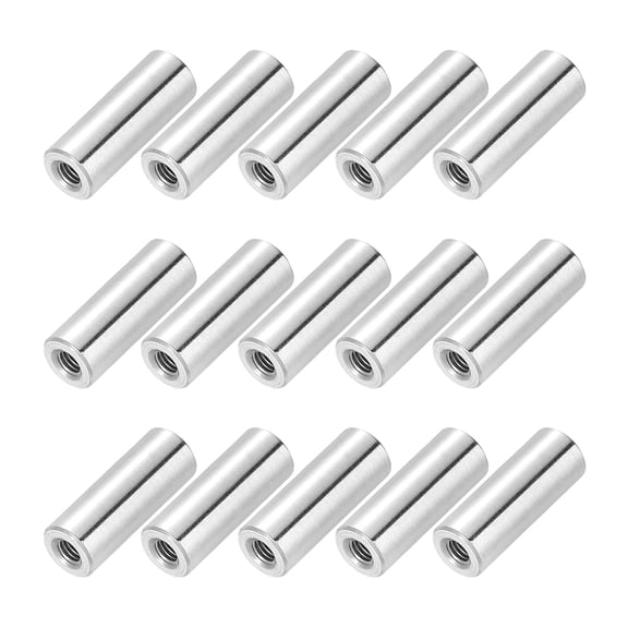 BDKWID-M3x0.5mm Pitch 304 Stainless Steel Round Coupling Nuts, 15 Pcs 16mm / 0.63" Length Metric Coarse Thread Connector Sleeve Rod Bar Stud Fully Threaded Nut Fasteners, Silver Tone