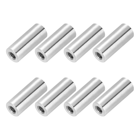 BDKWID-M4x0.7mm Pitch 304 Stainless Steel Round Coupling Nuts, 8 Pcs 20mm / 0.79" Length Metric Coarse Thread Connector Sleeve Rod Bar Stud Fully Threaded Nut Fasteners, Silver Tone