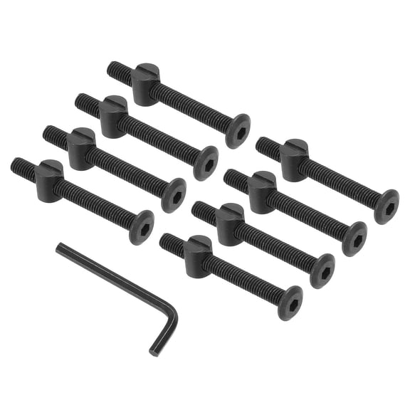 BDKWID-M6 x 55mm Bunk Bed Bolts, 8 Pack Hex Drive Socket Cap Barrel Screws Bolt Nuts Assortment Kit with 1Pcs Wrench for Furniture Bed, Black