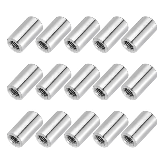 BDKWID-M6x1mm Pitch 304 Stainless Steel Round Coupling Nuts, 15 Pcs 20mm / 0.79" Length Metric Coarse Thread Connector Sleeve Rod Bar Stud Fully Threaded Nut Fasteners, Silver Tone