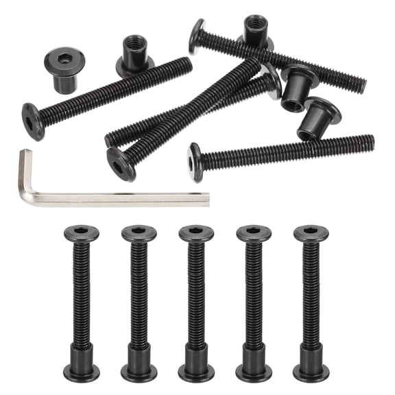 BDKWID-M6x55mm Hex Drive Socket Cap Bolt, 10 Set Chicago Screw Binding Post Screw Carbon Steel Dowel Nut with Hex Wrench for Furniture Chair Table Cabinets, Black