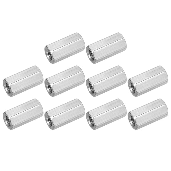 BDKWID-M8x1.25mm Coupling Nuts, 10 Pcs 304 Stainless Steel Galvanized Hex Rod Coupling Nuts Threaded Rod Connectors 25mm, for Industrial Construction Fasteners, Silver