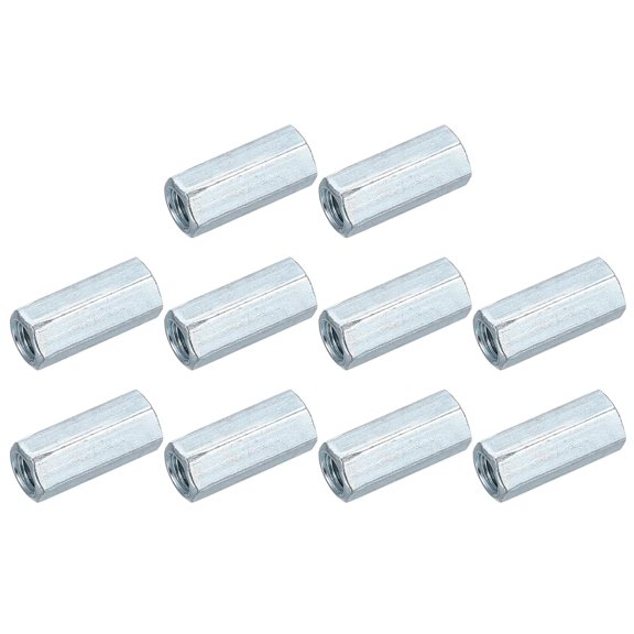 BDKWID-M8x1.25mm Coupling Nuts, 10 Pcs Carbon Steel Galvanized Hex Rod Coupling Nuts Threaded Rod Connectors 28mm, for Industrial Construction Fasteners, White