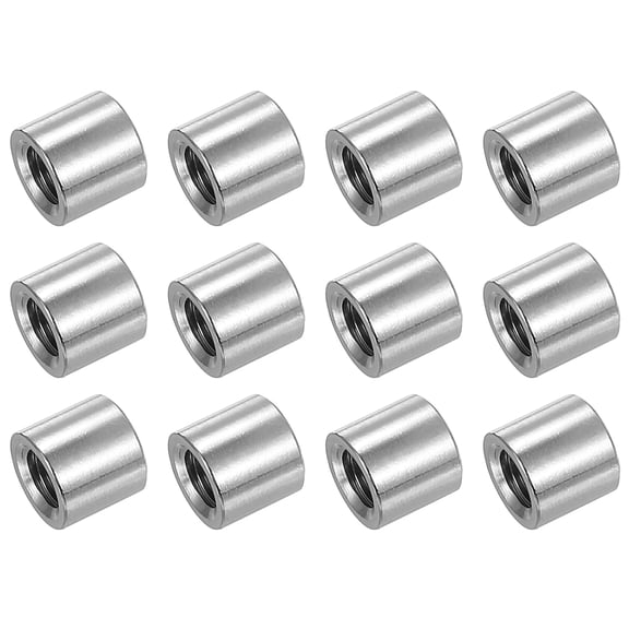 BDKWID-M8x1.25mm Round Coupling Nuts, 12 Pcs 304 Stainless Steel Connector Nuts Fasteners Rod Bar Stud 10mm for Industrial Construction Fasteners, Silver