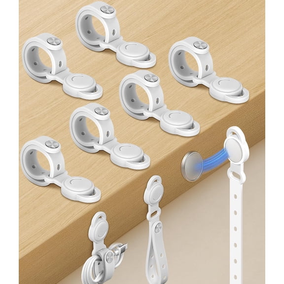 BDKWID-Magnetic Cable Ties, 2025 Upgraded Adjustable Silicone Cord Ties with Strong Magnet for Organizing & Hanging Earphone Computer Data Cords in Home, Kitchen, Office (White-6Pack)