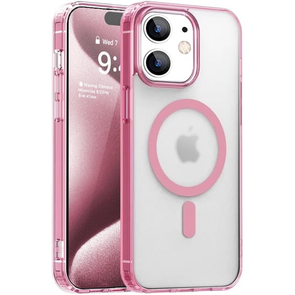 BDKWID-Magnetic Case for iPhone 12 Compatible with MagSafe & MIL-Grade Protection,Not Yellowing,Scratch-Resistant,Translucent Matte Back Slim Phone Cover for iPhone 12-Frosted Pink