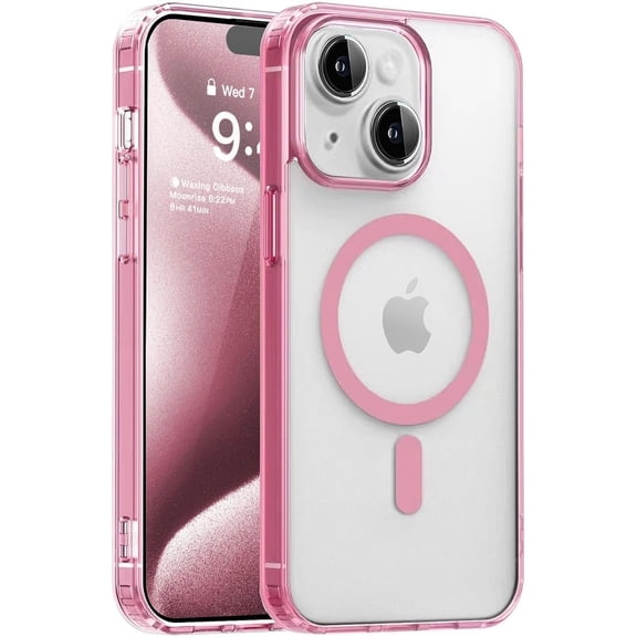 BDKWID-Magnetic Case for iPhone 15 Compatible with MagSafe & MIL-Grade Protection,Not Yellowing,Scratch-Resistant,Translucent Matte Back Slim Phone Cover for iPhone 15-Frosted Pink