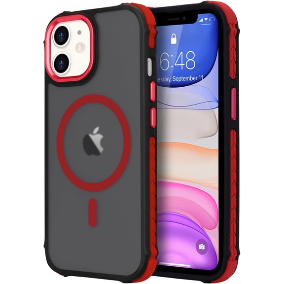 BDKWID-Magnetic for iPhone 11 Case, Compatible with Magsafe, Bumper Military-Grade Protective Cover, Slim Shockproof Anti-Scratch Translucent Matte Men Women Phone Case for iPhone 11 6.1", Red