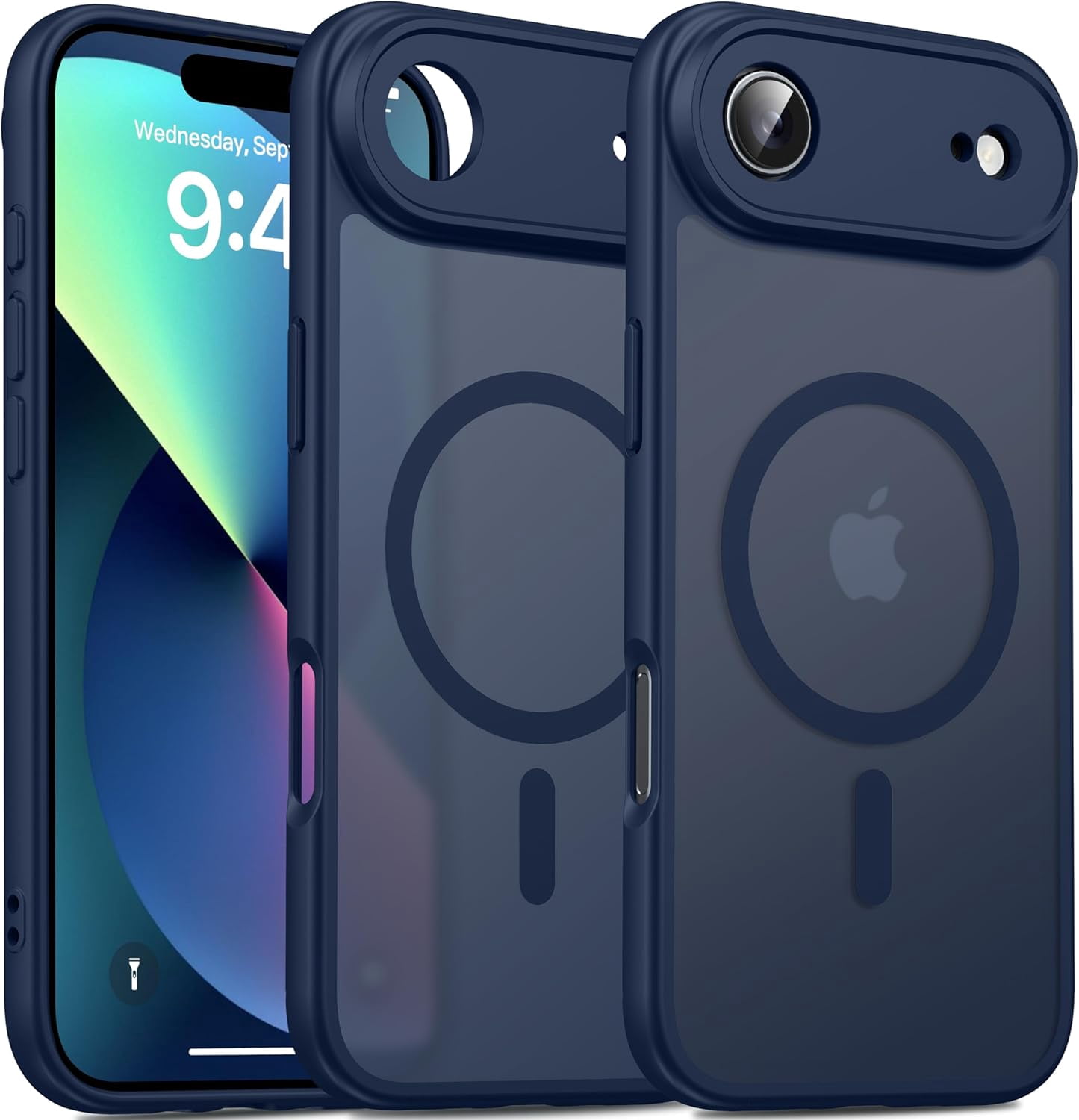 -Magnetic for iPhone Air Case Matte, Upgraded Full Camera Protection Compatible with MagSafe Frosted Translucent Shockproof Anti-Scratch Slim Fit Case Military Grade Protection (Dark Blue)