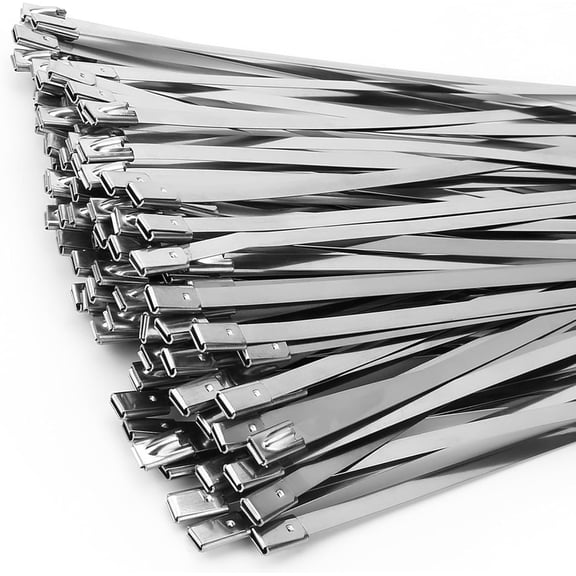 BDKWID-Metal Zip Ties of 100 Pcs, 6 IN 304 Stainless Steel Cable Ties, Heavy Duty Metal Zip Ties for Exhaust Wrap, Heat Resistant Fencing Ties. for Pipe, Auto repair. L/6(150mm) W/0.18(4.6mm)