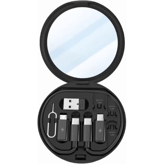 BDKWID-Multi USB Traveling Adapter Case Including Type C to iOS,Ejector pin, Micro-USB, USB,12in Type C Cable up to 60W PD, Fast Charging, and SIM Card Slot with Mirror.