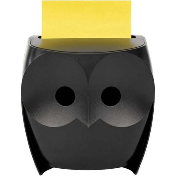 BDKWID-Note Dispenser, Sticky Note Holder, Black Owl Design, Includes 45 Sheets of 3 in x 3 in Citron Yellow Pop-Up Notes, Classroom or Office Supplies