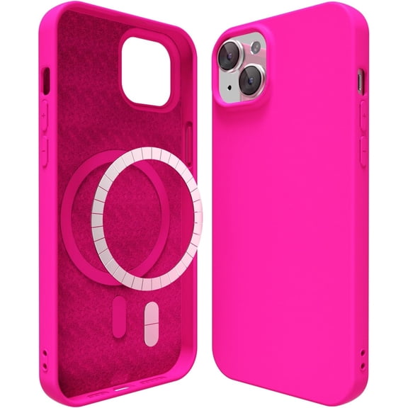 BDKWID-Oakxco Silicone Case for iPhone 13 Mini/ 12 Mini Case Magnetic, Compatible with Magsafe Wireless Charging, Slim Thin Soft Rubber, Girly Cute Bright Hard Shell Mag Safe Cover, Fluorescent Neon