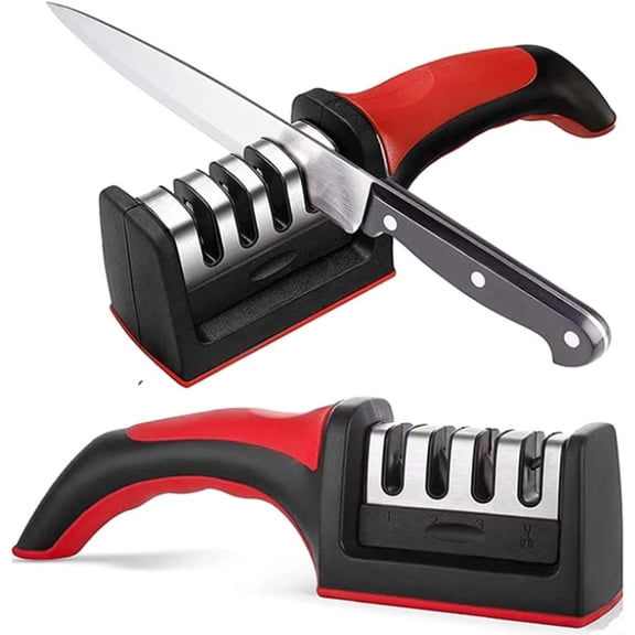 BDKWID-Professional 4-in-1 Knife Sharpener - Fast Kitchen Tool with Tungsten & Ceramic 4-Stage System, Scissors Slot, Non-Slip Base - Restores Sharp Edges in Seconds
