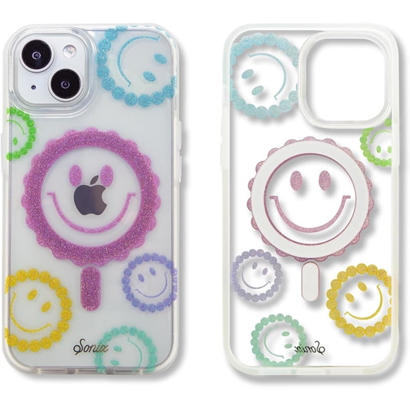 BDKWID-Protective Phone Case for iPhone 15, 14, 13 | Compatible with MagSafe | 10ft Drop Tested | Glitter Smiley