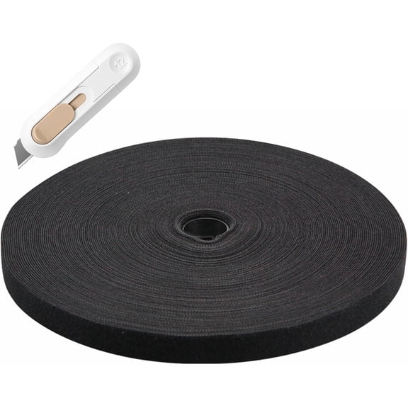 BDKWID-Reusable 3/4''x 84 FT Hook and Loop Tape, Self-Adhension Straps, Double-Side Strips Cable Tie, Cord Management, Reusable Multi-Purpose Wrap Fasteners with Cutter (Black, 28 Yards)