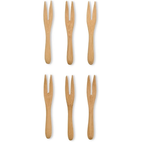 BDKWID-Reusable Mini Serving Forks, Burnished Bamboo, Set of 6