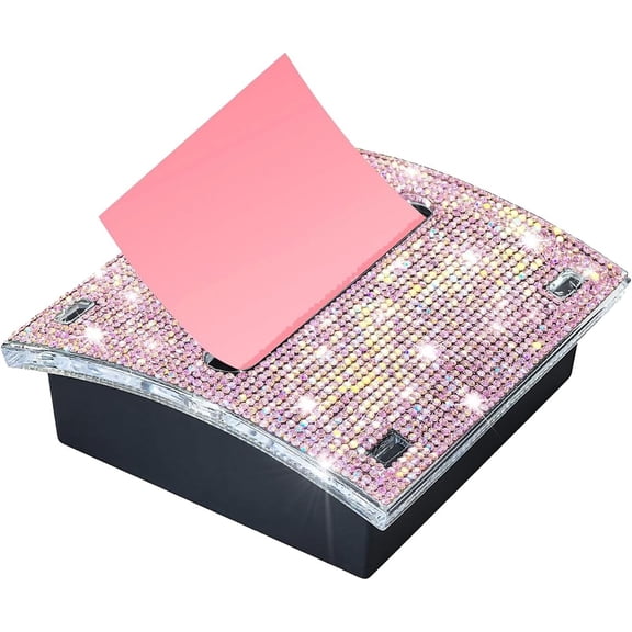 BDKWID-Rhinestone Self Sticky Note Holder Post it Note Dispenser Pop-Up Sticky Notes Dispenser 3 x 3 inch Post it Dispenser for Office Desk Accessories(Pink)