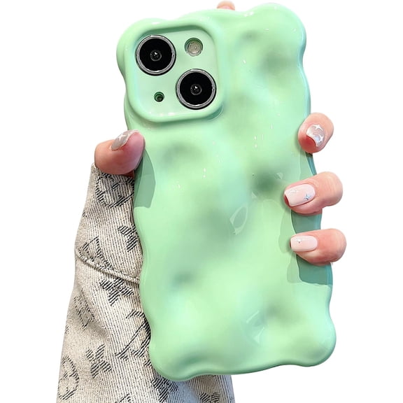 BDKWID-Ripple Case for iPhone 14, Cute Silver Cover Wave Shape for iPhone Case Pretty Aesthetic 3D Phone Cover, Water Ripple Shell 3D Chrome Design for Women and Girl, Green