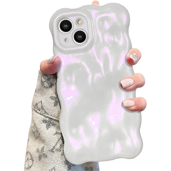 BDKWID-Ripple Case for iPhone 14, Cute Silver Cover Wave Shape for iPhone Case Pretty Aesthetic 3D Phone Cover, Water Ripple Shell 3D Chrome Design for Women and Girl, Glitter Pink