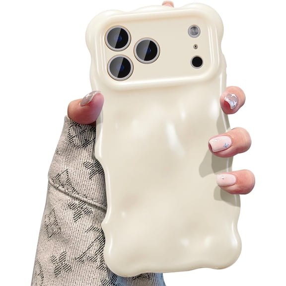 BDKWID-Ripple Case for iPhone 17 Pro Max, Cute Silver Cover Wave Shape for iPhone Case Pretty Aesthetic 3D Phone Cover, Water Ripple Shell 3D Chrome Design for Women and Girl, White