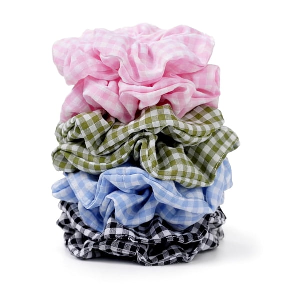 BDKWID-Satin Scrunchies for Women  8PCS Plaid Mix (Light Blue, Black & White, Pink, Dark Green) Silk Hair Ties  No Crease, Frizz-Free, Retro & Chic Hair Bands for Thick & Thin Hair, Trend