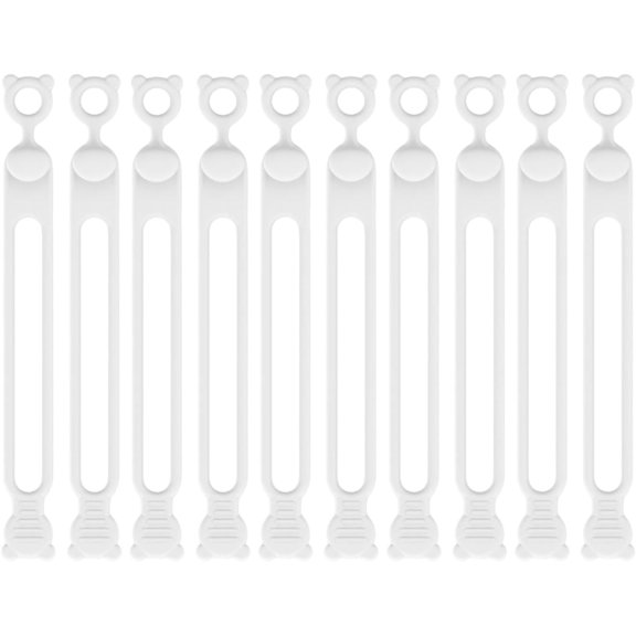 BDKWID-Silicone Cable Ties, Reusable High-Elasticity Cable Organizers,Cables Management System for Home Office (10pcs White-4.25inL-Bear)