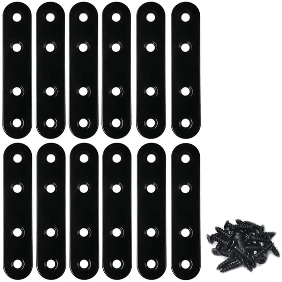 BDKWID-Stainless Steel Black Straight Flat Corner Brace - 17 x 80 mm - 12 Pack With Screws