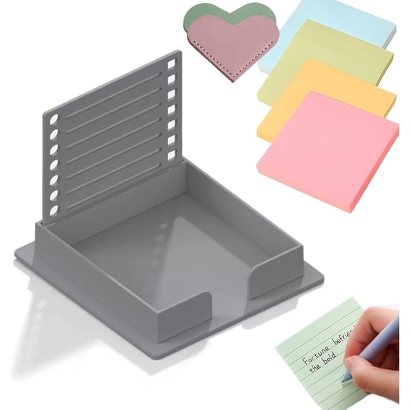 BDKWID-Sticky Note Stencil with Post It Notes, 3x3 Sticky Note Dispenser with Template, Memo Notepad Organizer with Line Frame Drawing Template for Home Desk Office Accessories (Gray 1 Piece)