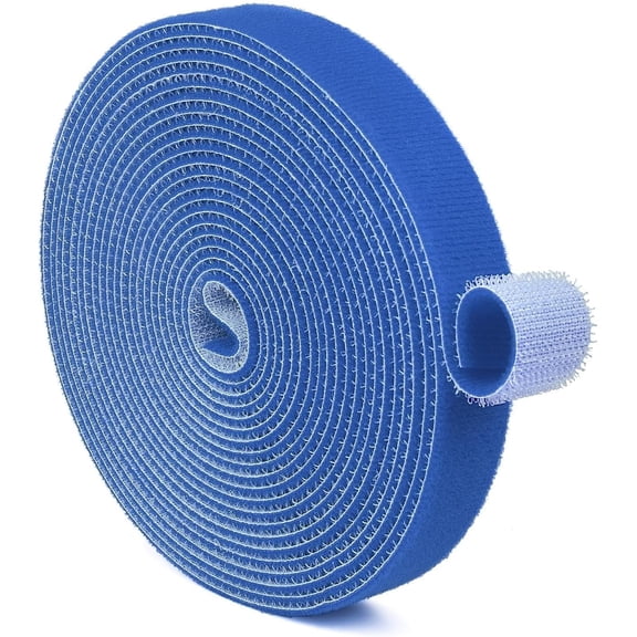 BDKWID-TNP Hook and Loop Tape Strap Cable Ties Fastener (Blue) (15 Feet) - Sticky Self Adhesive Nylon Fabric Roll Wrap 0.75" Wide 5 Yards Reusable for Cutting Custom Length Cord Wire Fastening