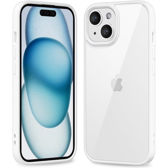 BDKWID-Thin Slim Clear case for iPhone 15 Plus/ 14 Plus, Transparent Hybrid Hard Shell Plastic & Soft Silicone Rubber Bumper, Non-Yellow Acrylic Protective Lightweight Cover for Women, White