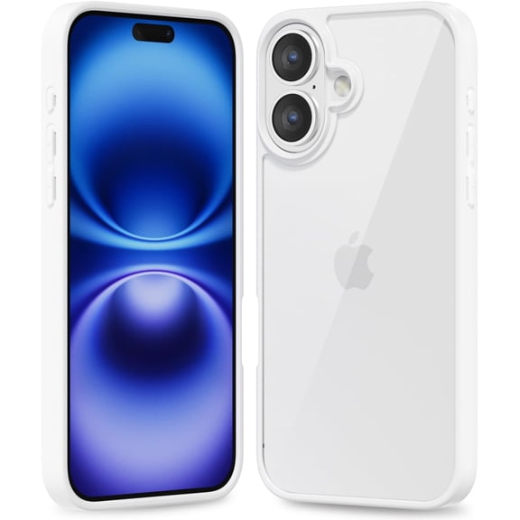 BDKWID-Thin Slim Clear case for iPhone 16, Transparent Hybrid Hard Shell Plastic & Soft Silicone Rubber Bumper, Non-Yellow Acrylic Protective Lightweight Cover for Women, White
